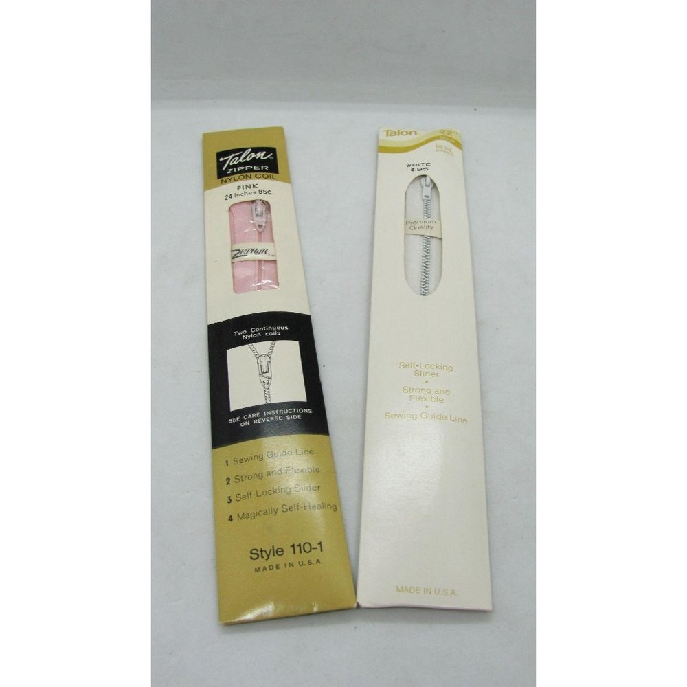 Vintage Talon ZEPHyR Zippers Pink and White Set 2